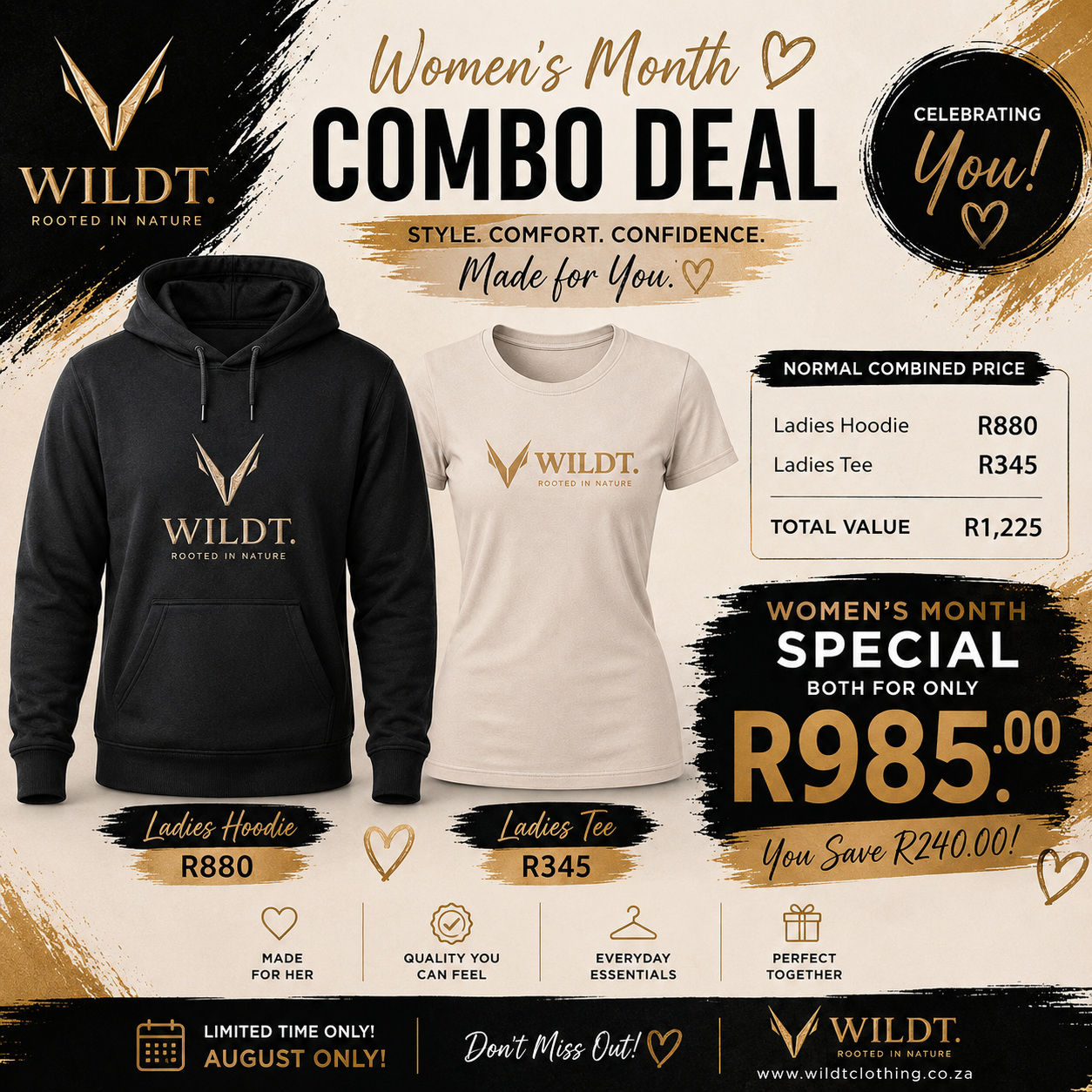 Ladies Hoodie & Cream Tee Combo R985.00
