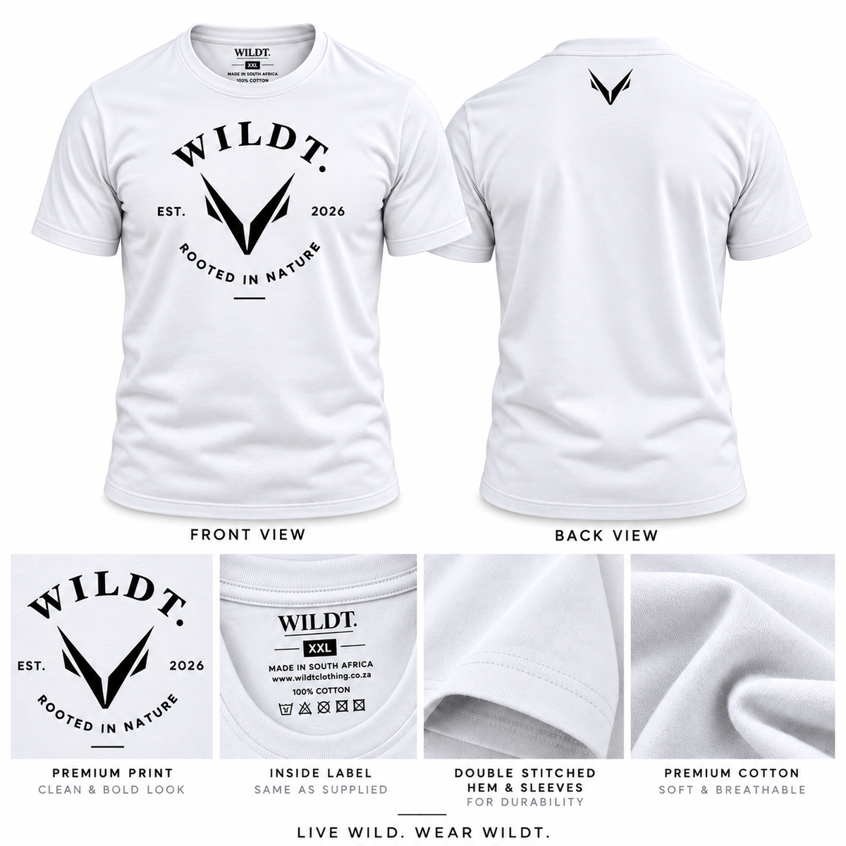 WILDT Premium T-Shirt (White) 100% Cotton